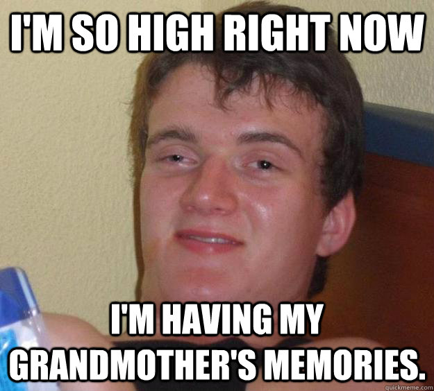 I'm so high right now I'm having my grandmother's memories.   10 Guy