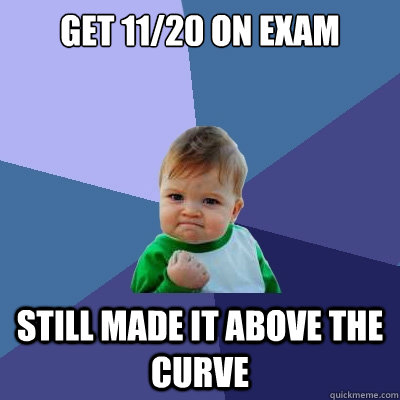 Get 11/20 on exam still made it above the curve  Success Kid