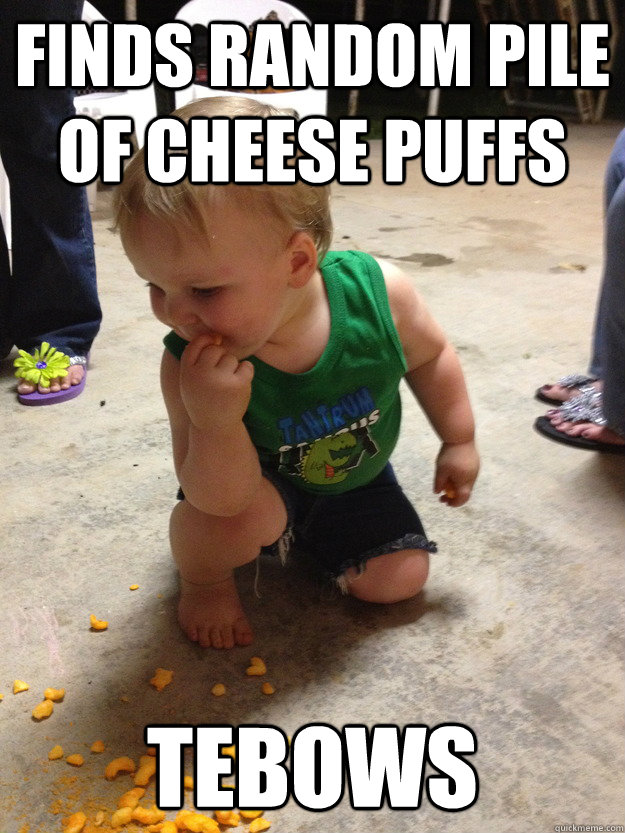 Finds random pile of cheese puffs tebows - Finds random pile of cheese puffs tebows  Tebow kid