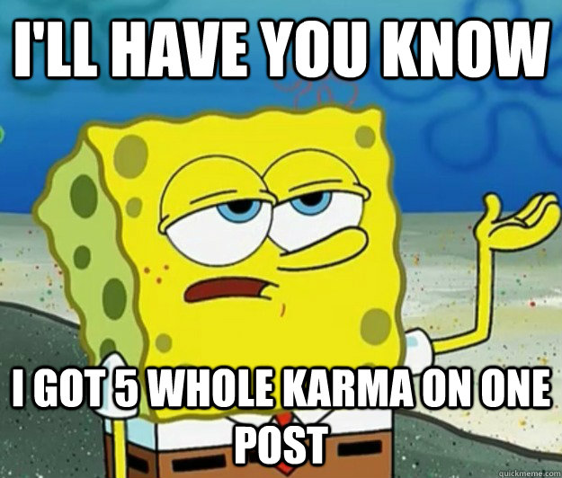 I'll have you know I got 5 whole karma on one post - I'll have you know I got 5 whole karma on one post  Tough Spongebob