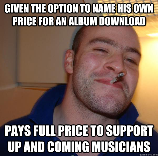 given the option to name his own price for an album download pays full price to support up and coming musicians - given the option to name his own price for an album download pays full price to support up and coming musicians  Misc