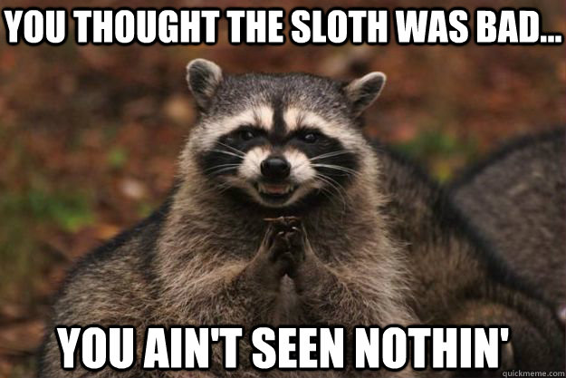 You thought the sloth was bad... You ain't seen nothin' - You thought the sloth was bad... You ain't seen nothin'  Evil Plotting Raccoon