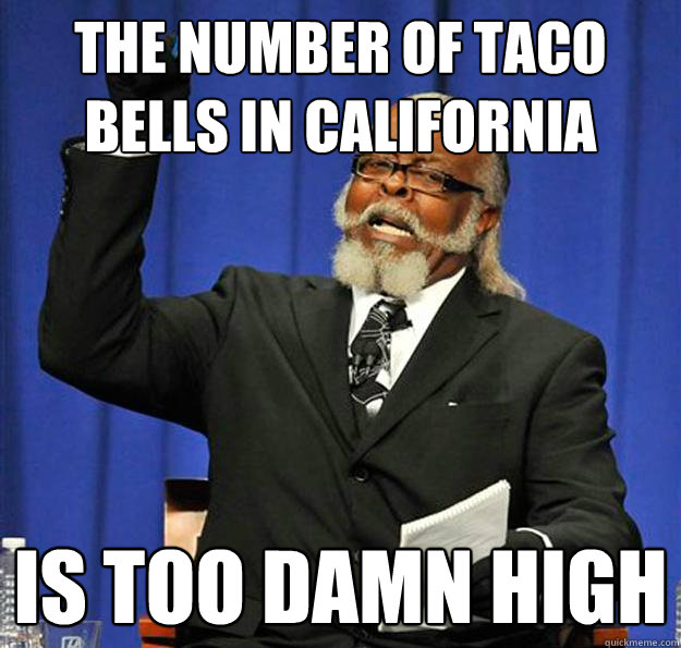 The number of Taco Bells in California  Is too damn high - The number of Taco Bells in California  Is too damn high  Jimmy McMillan