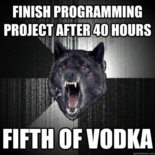 finish programming project after 40 hours fifth of vodka  Insanity Wolf