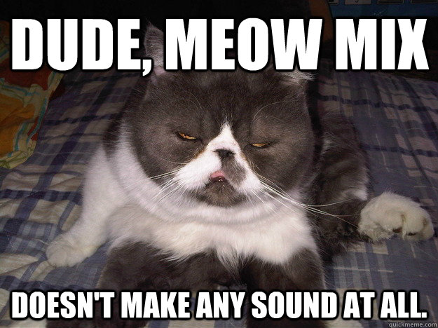 Dude, meow mix doesn't make any sound at all.  