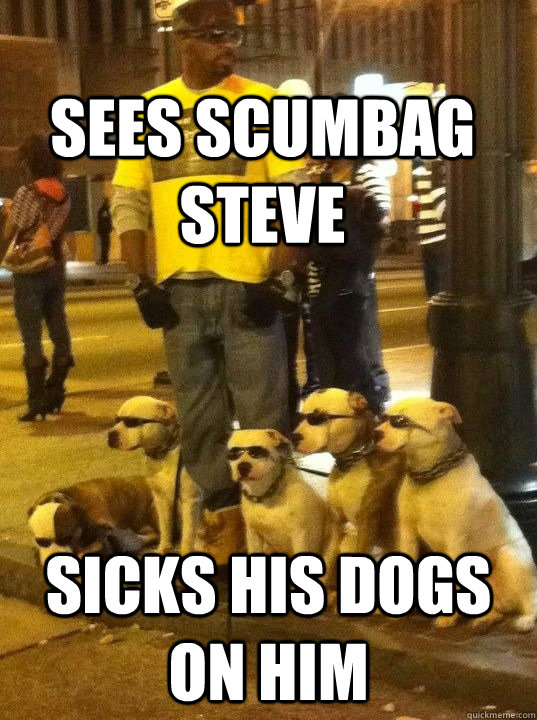 Sees Scumbag Steve Sicks his dogs on him  