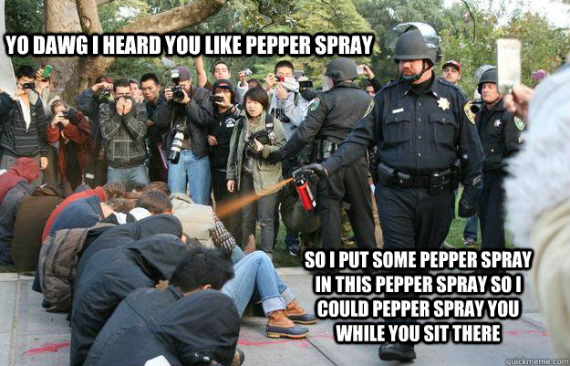 Yo dawg I heard you like pepper spray So i put some pepper spray in this pepper spray so I could pepper spray you while you sit there - Yo dawg I heard you like pepper spray So i put some pepper spray in this pepper spray so I could pepper spray you while you sit there  Pimp Pepper Spray Cop