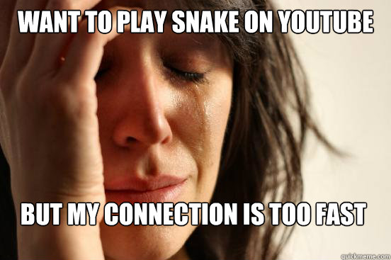 Want to play snake on youtube  but my connection is too fast  First World Problems