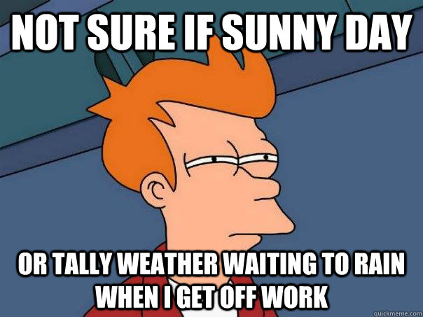 Not sure if sunny day Or Tally weather waiting to rain when I get off work  Futurama Fry