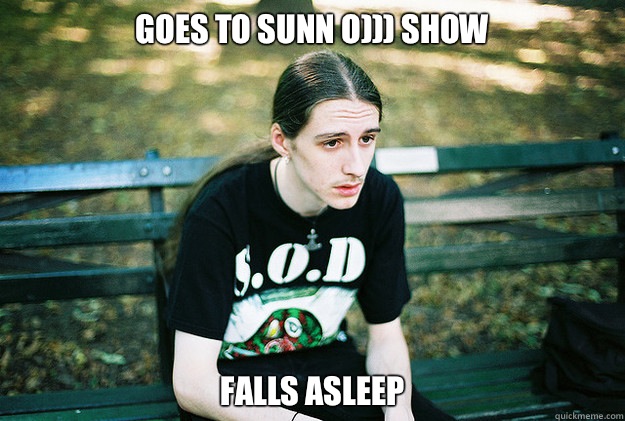 Goes to Sunn O))) show Falls asleep   First World Metal Problems