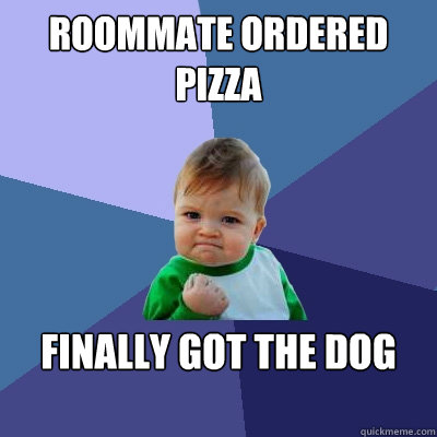 Roommate ordered pizza Finally got the dog out of my room  Success Kid