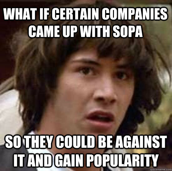 What if certain companies came up with sopa so they could be against it and gain popularity  conspiracy keanu