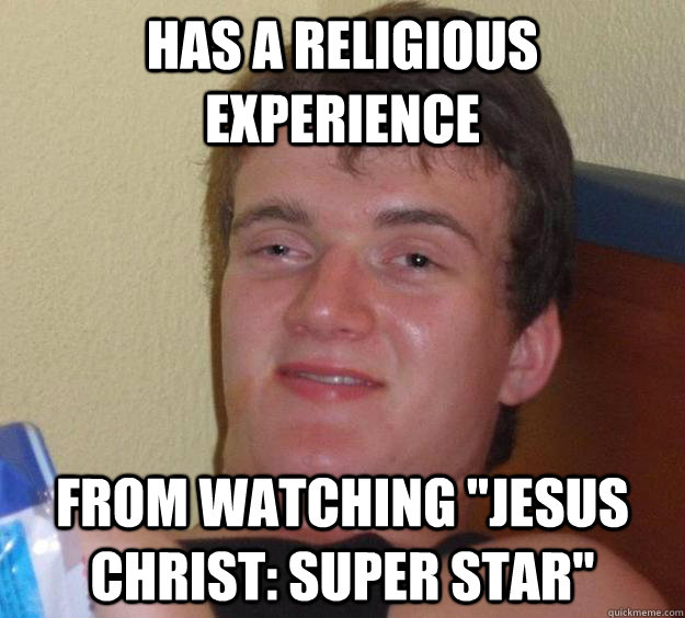 has a religious experience from watching 