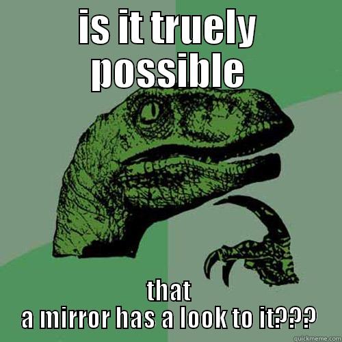 IS IT TRUELY POSSIBLE THAT A MIRROR HAS A LOOK TO IT??? Philosoraptor
