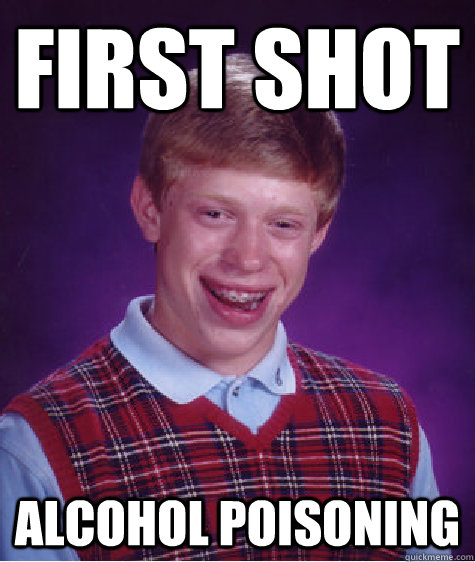 First shot Alcohol poisoning  Bad Luck Brian