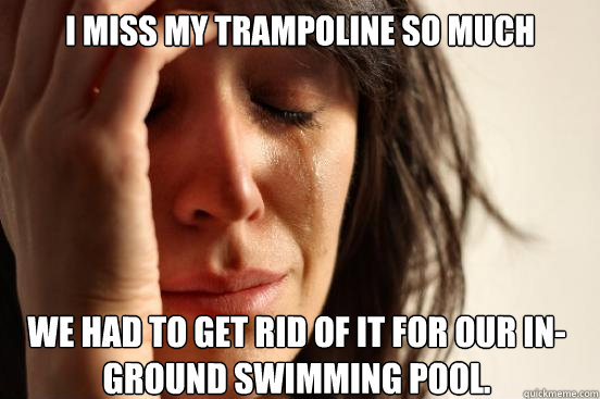 I miss my trampoline so much we had to get rid of it for our in-ground swimming pool.  First World Problems