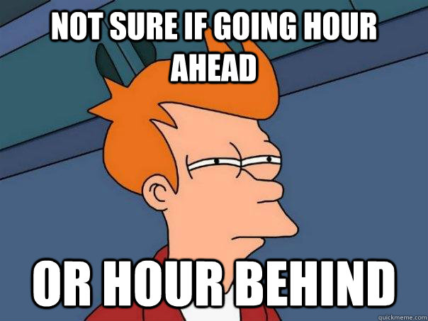 not sure if going hour ahead or hour behind  Futurama Fry