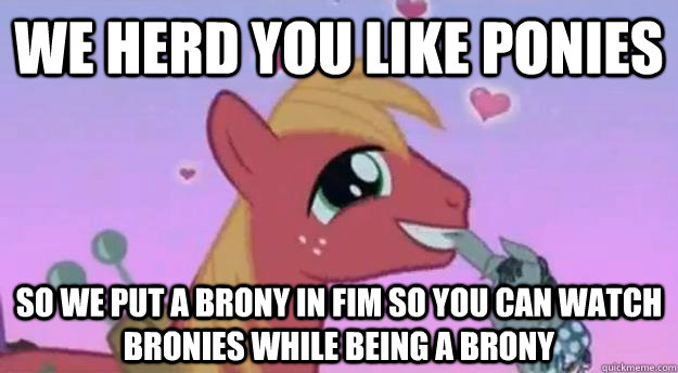 We herd you like ponies So we put a brony in FiM so you can watch bronies while being a brony - We herd you like ponies So we put a brony in FiM so you can watch bronies while being a brony  Big Mac x Smarty Pants