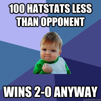 100 Hatstats less than opponent wins 2-0 anyway  Success Kid