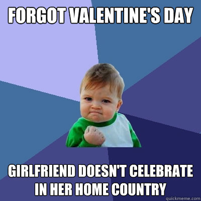 Forgot Valentine's day Girlfriend doesn't celebrate in her home country  Success Kid