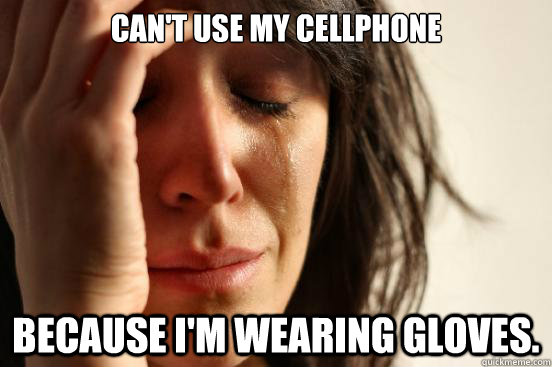 Can't use my cellphone because I'm wearing gloves.  First World Problems