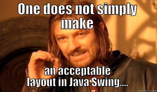 ONE DOES NOT SIMPLY MAKE AN ACCEPTABLE LAYOUT IN JAVA SWING.... Boromir