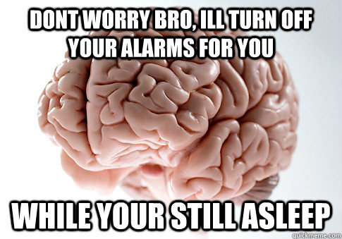 Dont worry bro, ill turn off your alarms for you While your still asleep  Scumbag Brain