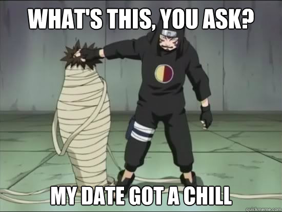 what's this, you ask? my date got a chill - what's this, you ask? my date got a chill  Kankuro Gone Wild