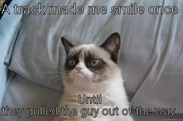 A TRACK MADE ME SMILE ONCE  UNTIL THEY PULLED THE GUY OUT OF THE WAY  Grumpy Cat