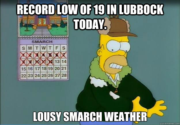 RECORD LOW OF 19 IN LUBBOCK TODAY. Lousy Smarch Weather  Lousy Smarch Weather