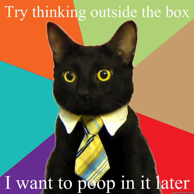 Try thinking outside the box I want to poop in it later  Business Cat