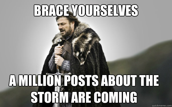 BRACE YOURSELVES A MILLION POSTS ABOUT THE STORM ARE COMING  Ned Stark