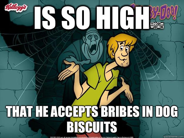 is so high that he accepts bribes in dog biscuits  Irrational Shaggy