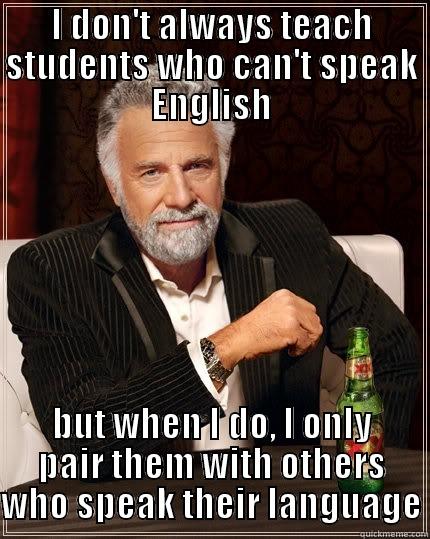 Dependability on other students - I DON'T ALWAYS TEACH STUDENTS WHO CAN'T SPEAK ENGLISH BUT WHEN I DO, I ONLY PAIR THEM WITH OTHERS WHO SPEAK THEIR LANGUAGE The Most Interesting Man In The World