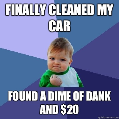 Finally cleaned my car Found a dime of dank and $20  Success Kid