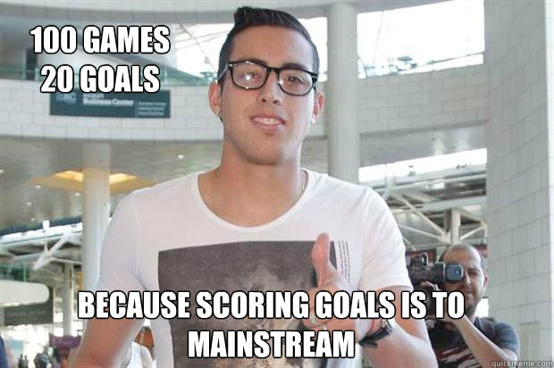 Because scoring goals is to mainstream 100 games
20 Goals - Because scoring goals is to mainstream 100 games
20 Goals  Funes Mori Hipster