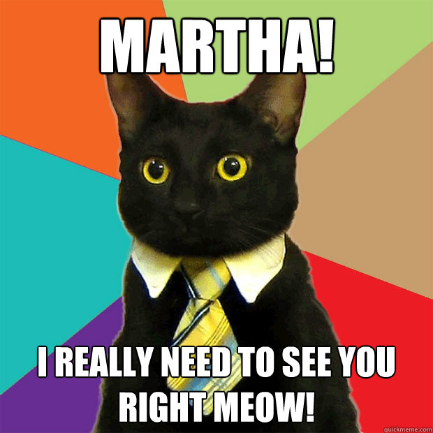 Martha! I really need to see you right meow!
  Business Cat