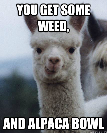 You get some weed, And alpaca bowl  