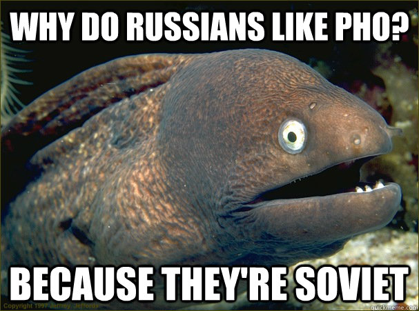 Why do Russians like pho? Because they're soviet  Bad Joke Eel