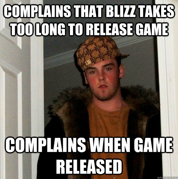 Complains that blizz takes too long to release game Complains when game released  Scumbag Steve