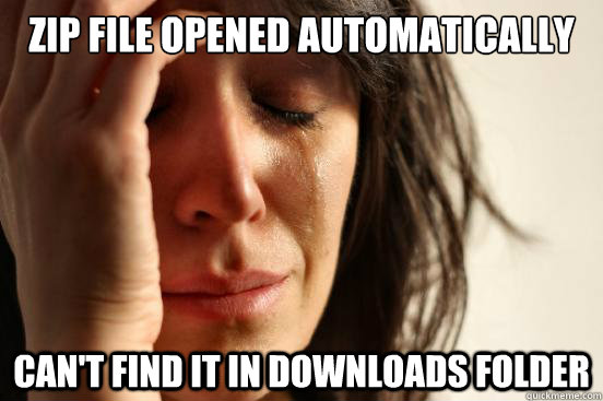 zip file opened automatically can't find it in downloads folder - zip file opened automatically can't find it in downloads folder  First World Problems