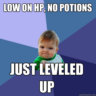 Low on HP, no potions Just leveled up  Success Kid