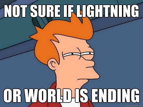 Not sure if lightning Or world is ending  Futurama Fry