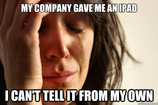 My company gave me an ipad I can't tell it from my own  First World Problems