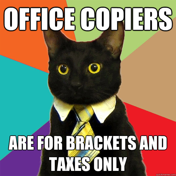 Office copiers are for brackets and taxes only - Office copiers are for brackets and taxes only  Business Cat