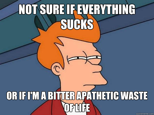 not sure if everything sucks or if i'm a bitter apathetic waste of life  Futurama Fry