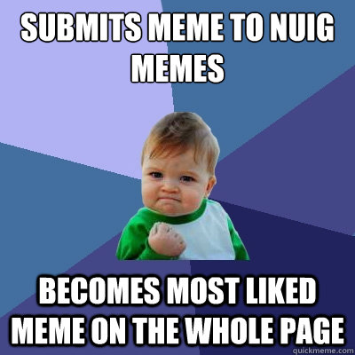 Submits meme to NUIG Memes becomes most liked meme on the whole page  Success Kid