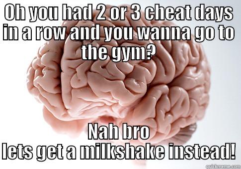 OH YOU HAD 2 OR 3 CHEAT DAYS IN A ROW AND YOU WANNA GO TO THE GYM? NAH BRO LETS GET A MILKSHAKE INSTEAD! Scumbag Brain