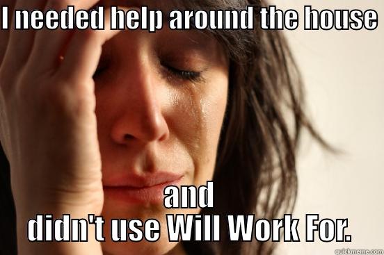 Will Work For  - I NEEDED HELP AROUND THE HOUSE  AND DIDN'T USE WILL WORK FOR. First World Problems