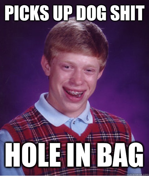 Picks up dog shit Hole in bag  Bad Luck Brian